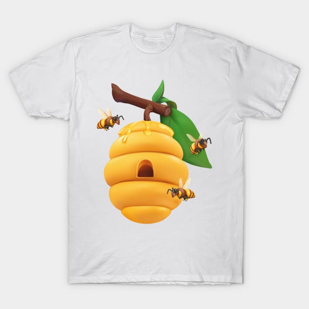 Bee Hive with a Couple of Bees T-Shirt by Impurefect